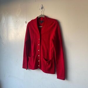 Chaps Red Knit Lambs Wool Lightweight Knit Cardigan Gold Accent Buttons Size M